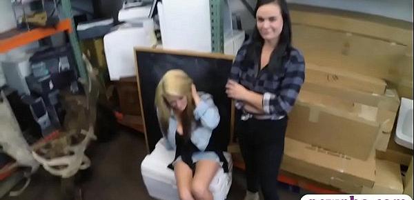  Couple lesbians pounded by pawn keeper in storage room